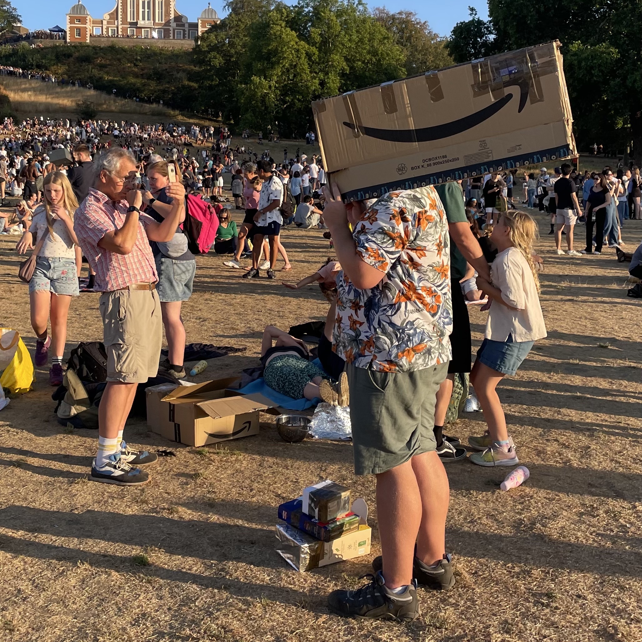 Walking through Greenwich Park during the partial eclipse, London, UK, just after 7pm on 12th August 2026 – by Eleanor McDowall